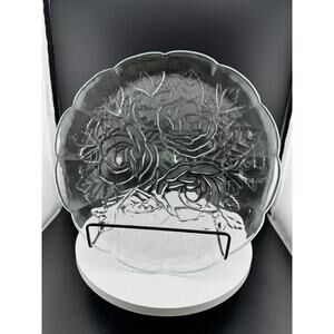 Pressed Glass Rose Pattern Serving Plate/Platter